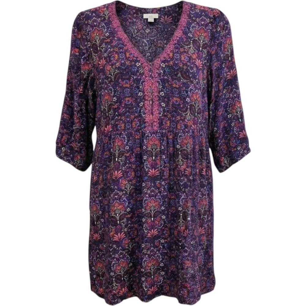 J. Jill Floral Women's MP Medium Petite Pink Purple Midi Boho Cottagecore Dress